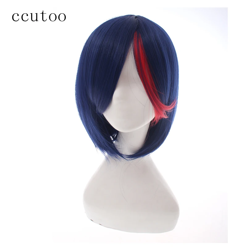 

ccutoo 35cm Blue Red Short Straight Game Kill La Kill Synthetic Wig For Halloween Party Cosplay Wig Heat Resistance Fiber