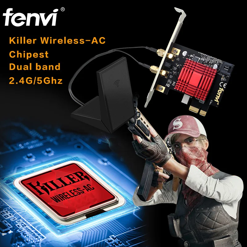 Двухдиапазонный Killer AC 1200 Мбит/с 802.11ac Wifi игровой Настольный беспроводной PCI-E адаптер Wifi Bluetooth PCi Express беспроводная карта BT4.1