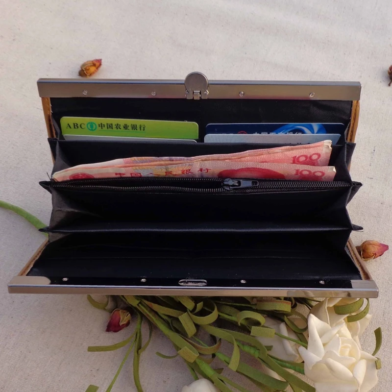 Китайские чернила, ручная роспись, цветок сливы, женские парусиновые кошельки, металлический край, застежка, Женский льняной горизонтальный кошелек, бумажник, сумка для денег