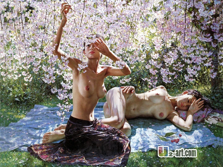

Beauty in the sakura Chinese modern canvas prints high quality printing reproduction art for bedroom decoration