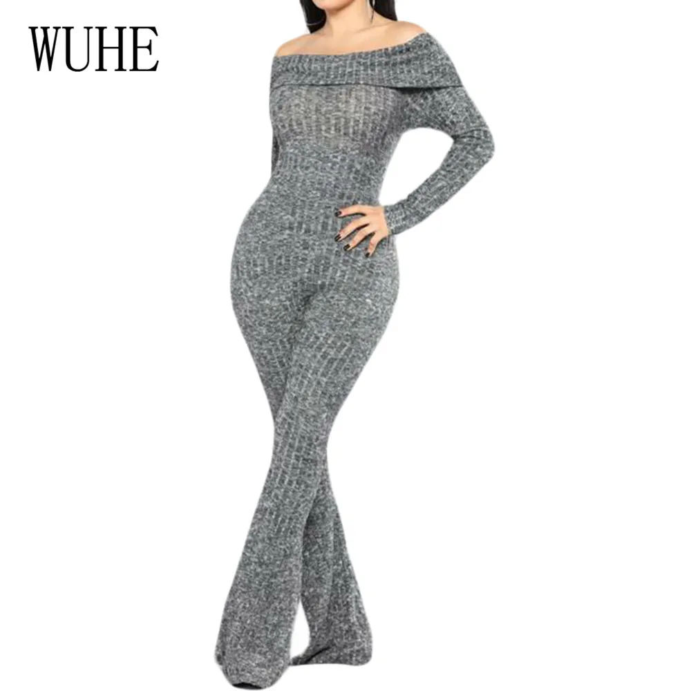 

WUHE Rompers Women Jumpsuits Sexy Off Shoulder Long Sleeve Autumn Bodycon Bandage Playsuits Ladies Elegant High Quality Overalls