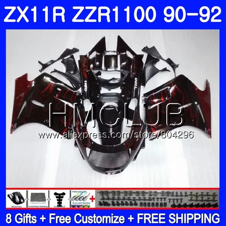 

Body For KAWASAKI Red flames NINJA ZX-11R ZZR 1100 ZX11R 90 91 92 13HM.3 ZZR1100 ZX11 R ZX-11 R ZX 11R 1990 1991 1992 Fairing