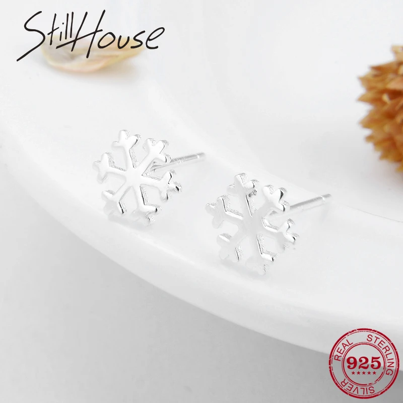 Christmas snowflake Original 925 Sterling Silver small Stud Earrings For Women Fashion Jewelry Child Prevent allergy 2018 | Украшения и