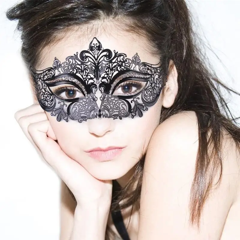 

Tinksky Luxury Diamante Venetian Style Black Metal Mask Christmas Mask Halloween Masquerade Mask for Dance Party DIY Decor