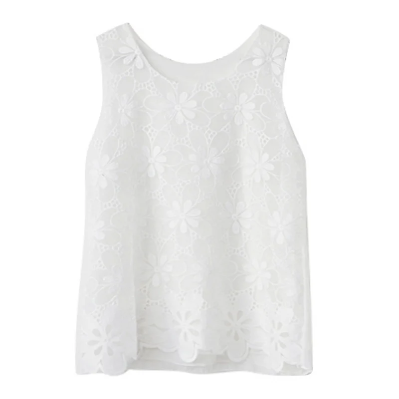 Женская белая блузка, рубашка, женская летняя кружевная элегантная блуза без рукавов, Повседневные Рубашки, Топы размера плюс 3XL 4XL