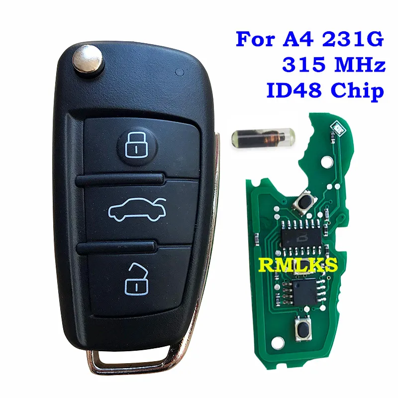 Улучшенный флип ключ 315 МГц ID48 3 кнопки Автомобильный для Audi A2 A4 A6 A8 S8 TT Quattro 8Z0 837 231G