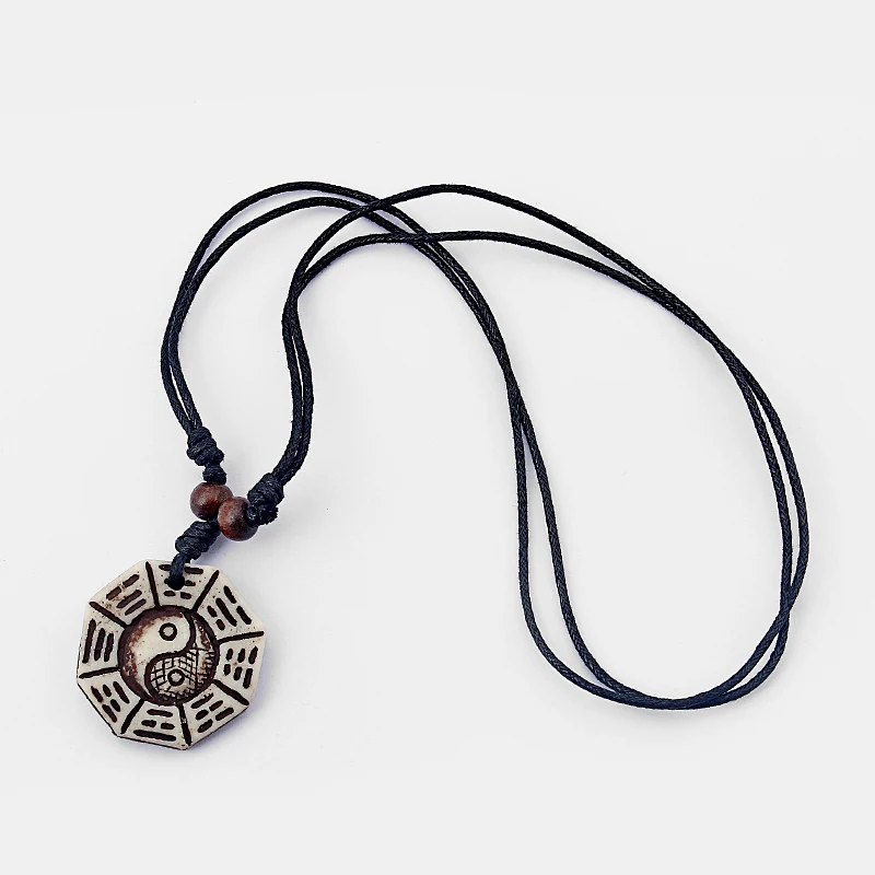 1pcs Yak Bone Taiji Bagua Charms Pendant Surf Necklace Adjustable Ying Yang