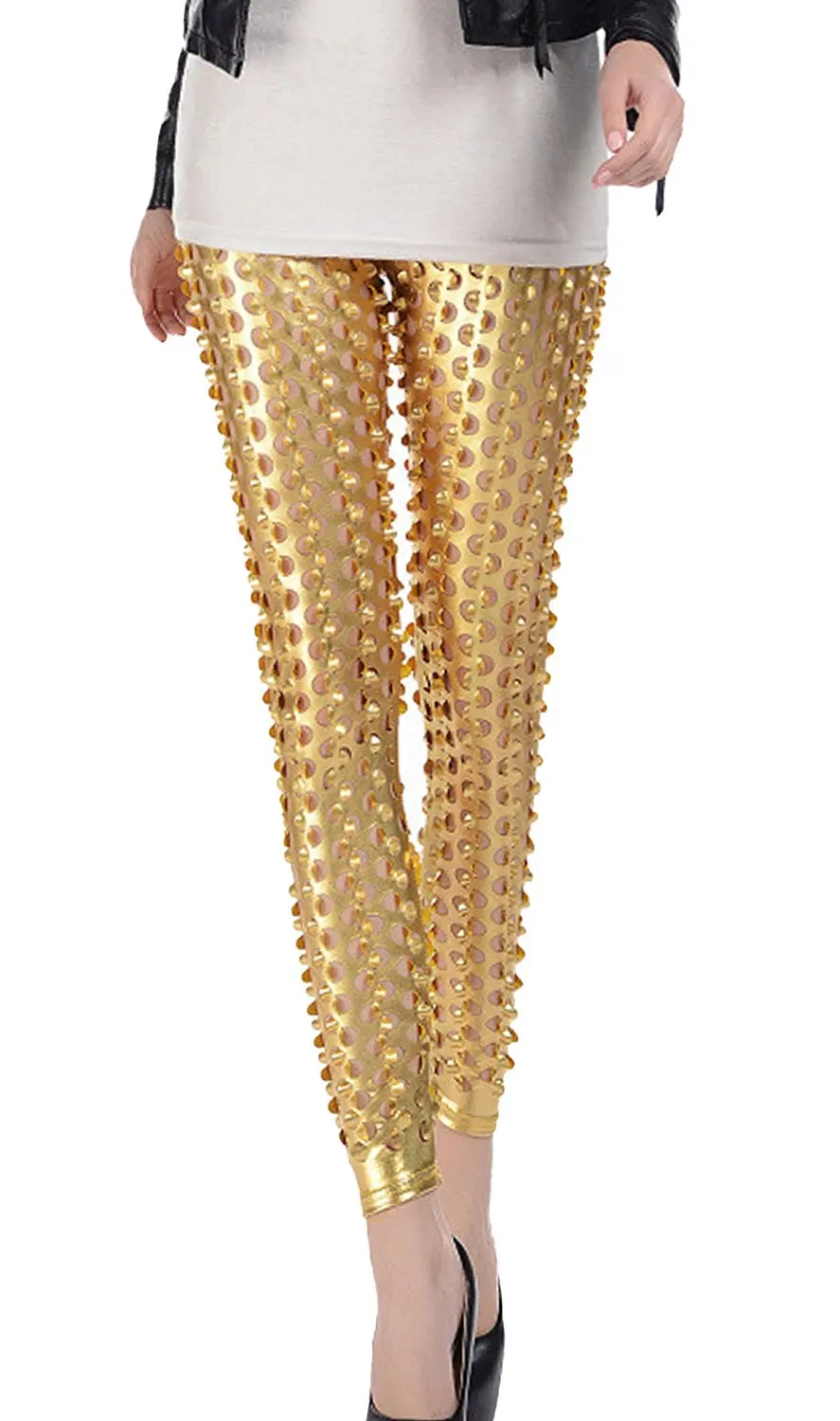 LZCMsoft Women Punk Rock Leggings Hollow Out Leggings Party Digital Skinny Trousers 3D Intricately Crafted Pants