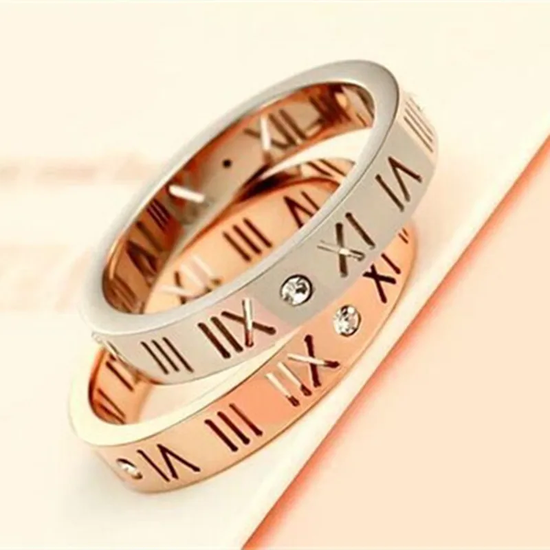 Couples Rings Women Titanium Steel Jewelry Roman Numerals CZ Crystals Rings Trendy Party Love Couple Ring