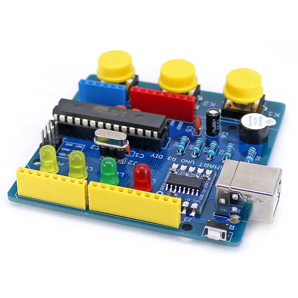 Открытый Смарт UNO R3 DIY ATmega328P макетная плата модуль CH340 драйвер с зуммер светодиодный кнопка для Arduino UNO R3-синий