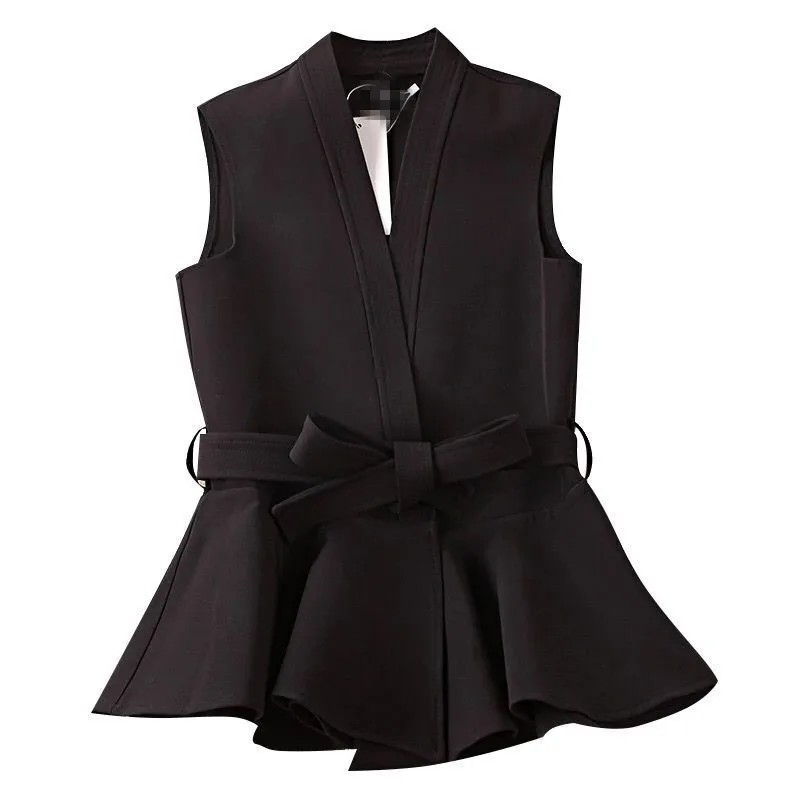 CHICEVER 2018 Autumn Waistcoat For Women Female Vest Lace Up Ruffles Slim Sleeveless Plus Size Women's Vest Coat Fashion Korean