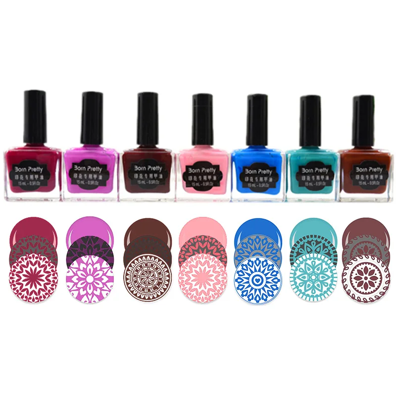 BORN PRETTY 15ml Nail Stamping Polish Set Sweet Color Nail Polish Lacquer Summer Nail Stamp Printing Plate Template Varnish born pretty 15ml colorful 6 bottles stamping polish manicure nail art printing polish for stamping plate diy nail decoration set