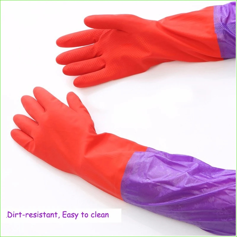 1pair Thick Long Warm Rubber Household Latex Gloves Clean Dish Lengthen