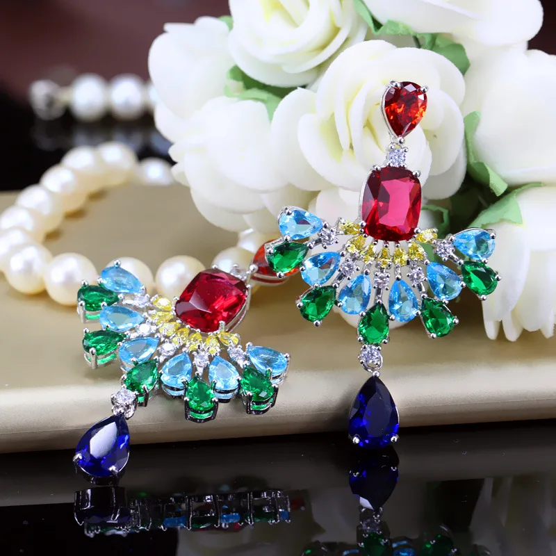 Fashion Colorful Zircon Dinner Club Earringsin Drop Earrings from Jewelry & Accessories on
