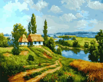 

Frameless oil painting by numbers paint by number for home decor oil picture painting 5065 pond
