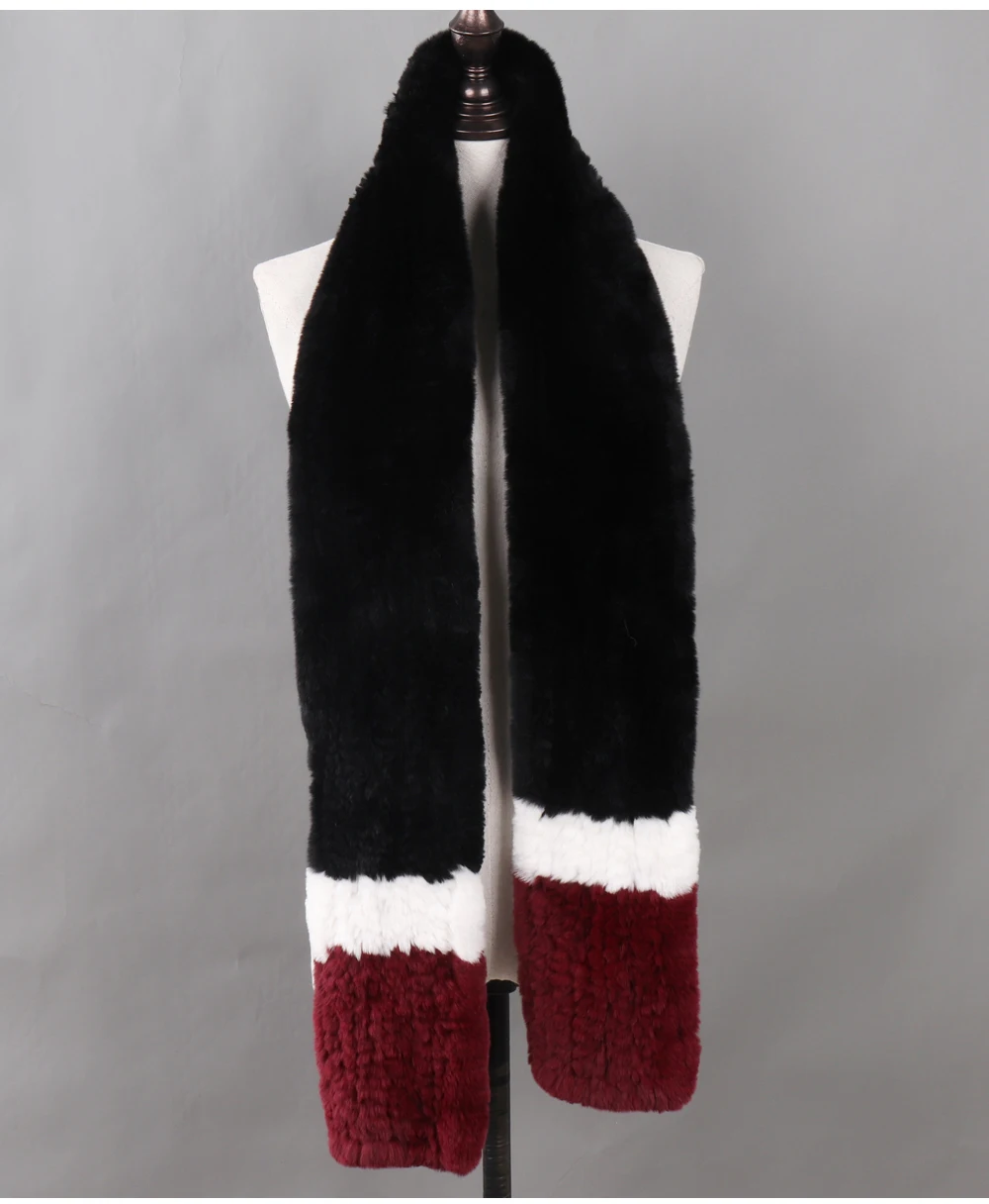 Роскошный Настоящий мех кролика, шарфы, длинный стиль, для женщин, натуральный мех, для русской леди, зимний теплый вязаный шарф из натурального меха