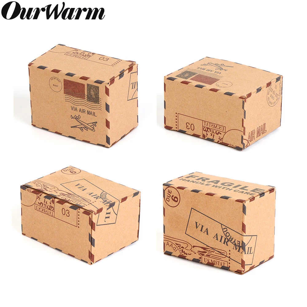 

OurWarm 25pcs Travel Themed Party Favor Candy Box Bag Vintage Kraft Paper Gift Box Candy Favor Boxes Wedding Birthday Supplies