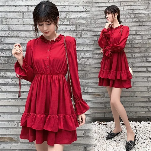 

Spot main push 2019 spring and summer new red princess dress dress X-shaped bow