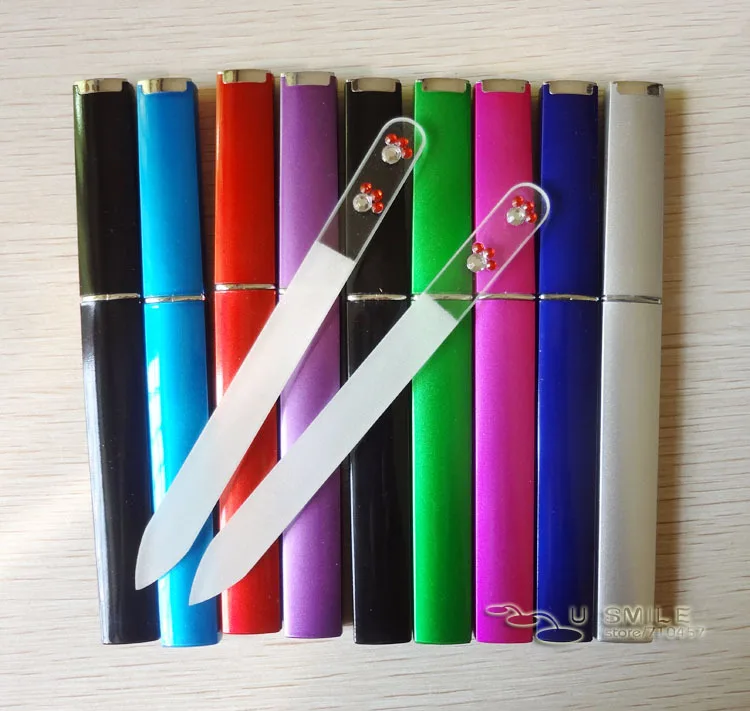 

5 1/2" GLASS NAIL FILE with Companion Case Colorful Crystal Nail file With Hardcase 10X NF014