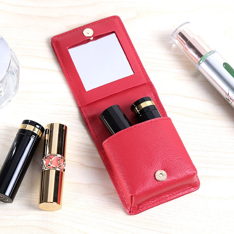 

Women Lipstick Makeup Organizer Travel Jewelry Cosmetic Bag With Mirror Beauty Toolbox Small Storage Case Accessories Supplies