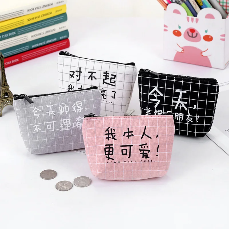 

PACGOTH 2018 Japanese and Korean Style Canvas Coin Purse Creative Mini Chinese Letter Pattern Fresh Portable Zipper Coin Bag 1PC