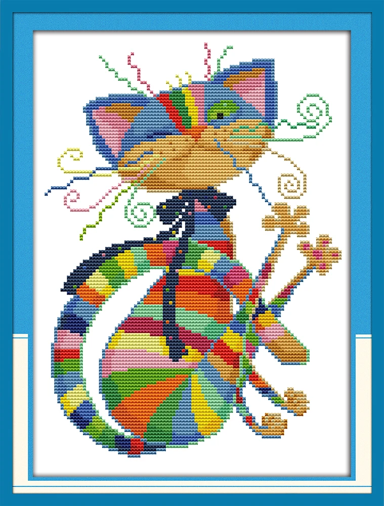 

Colorful cat cross stitch kit cartoon DIY hand embroidery set craft handmade needlework cross-stitching DMC color Dreamfounder