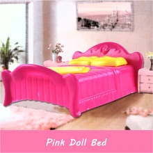 Princess Doll Accessories Pink Bed Doll Furniture Bedroom Bedchamber Double Bed With Pillow Bed Dollhouse Furniture
