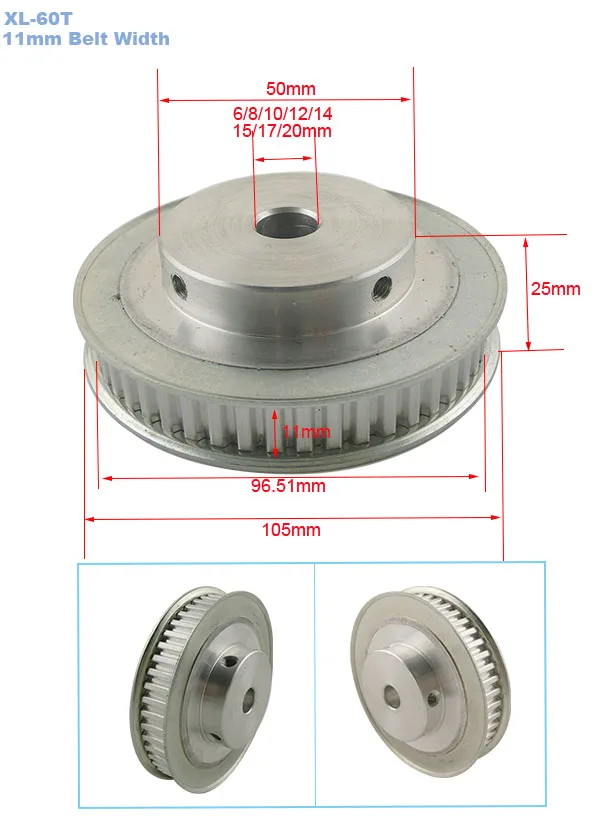 XL Тип 60 т зубчатый шкив 6/8/10/12/14/15/17/20 мм диаметр 11 мм ремень Ширина 5,08 мм Шаг Алюминий сплав 60 Зубы ременный шкив