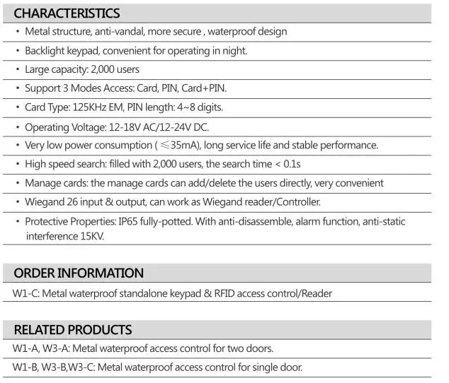 W1-C антистатические помех Металл водонепроницаемый клавиатура и RFID контроля доступа/читателя wiegand 26 для банк peison высокий уровень безопасности