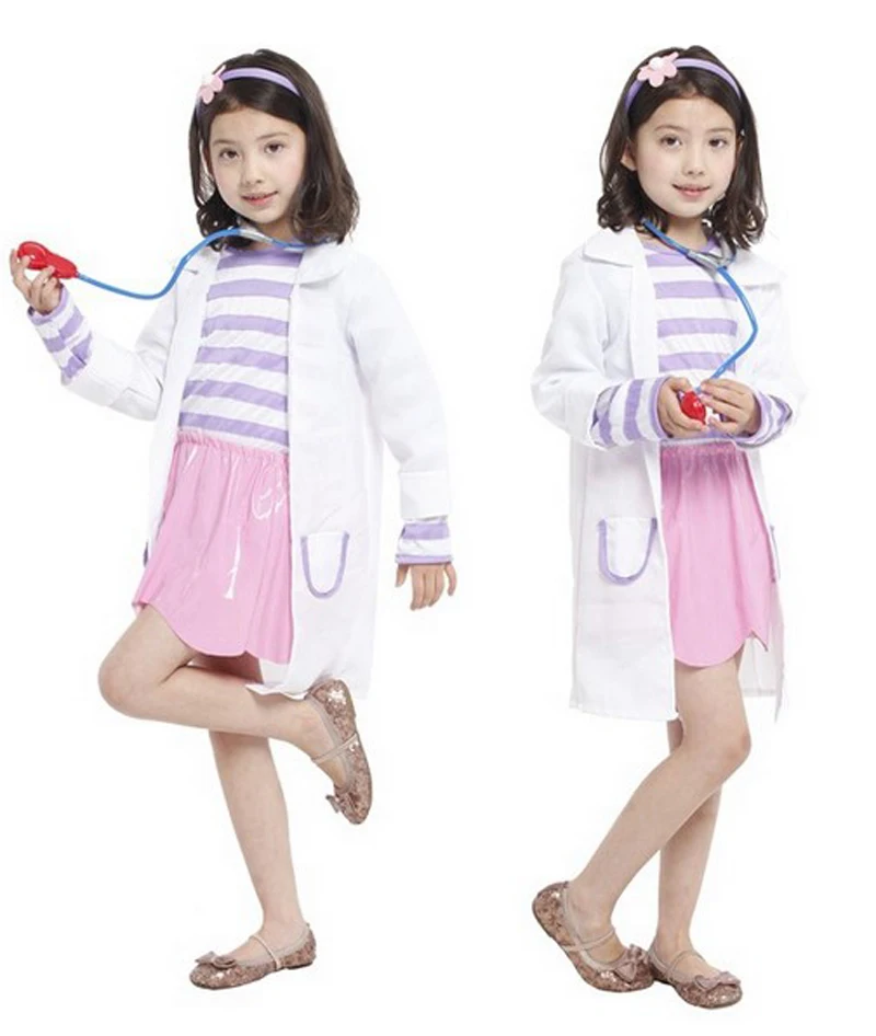 

Free shipping ,halloween party cosplay children girl nurse doctor Doc McStuffins costume pink dress white coat