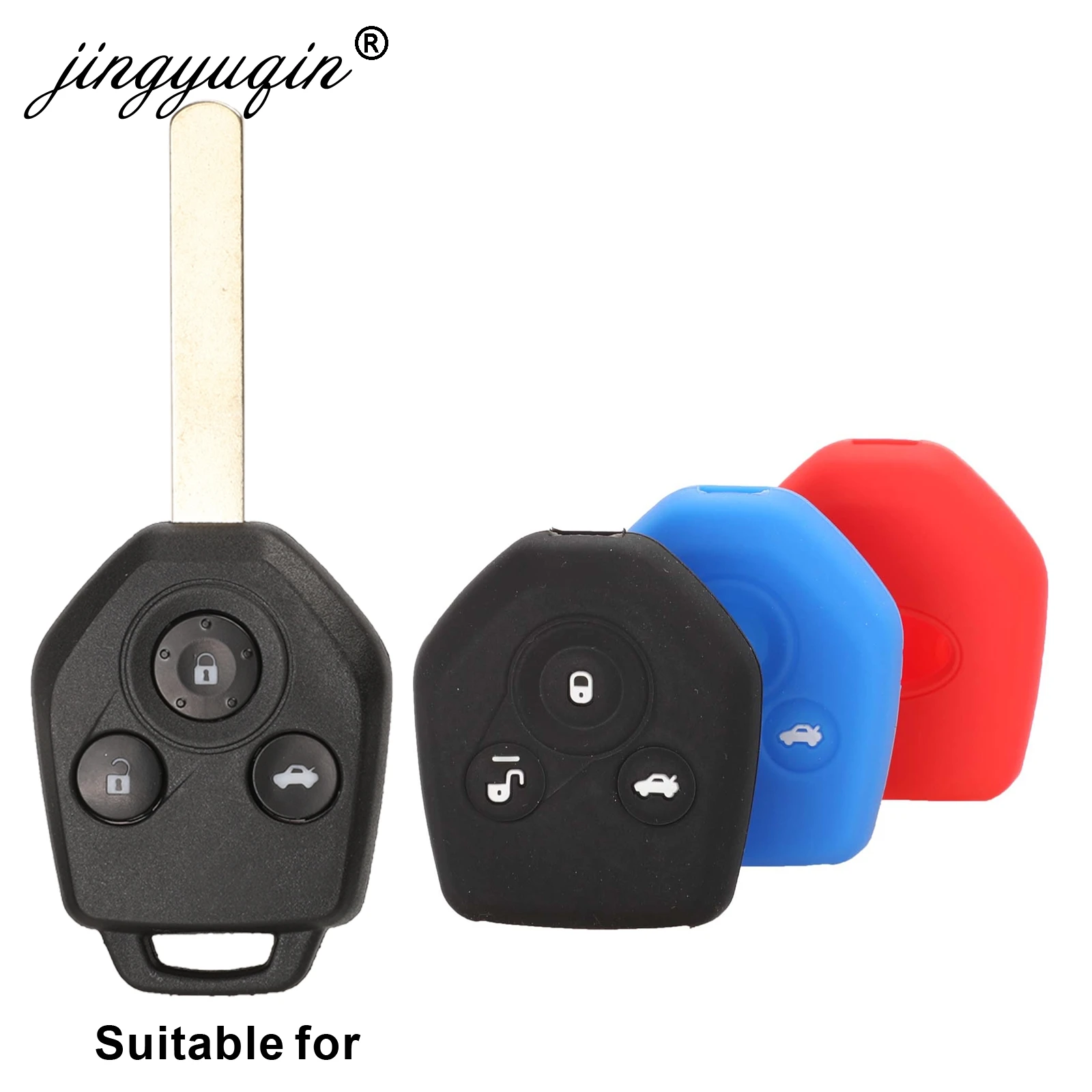 

jingyuqin Silicone Key Cover Fob for Subaru Forester Impreza Legacy Outback XV Smart 3 Button Car Key Case Protect Holder