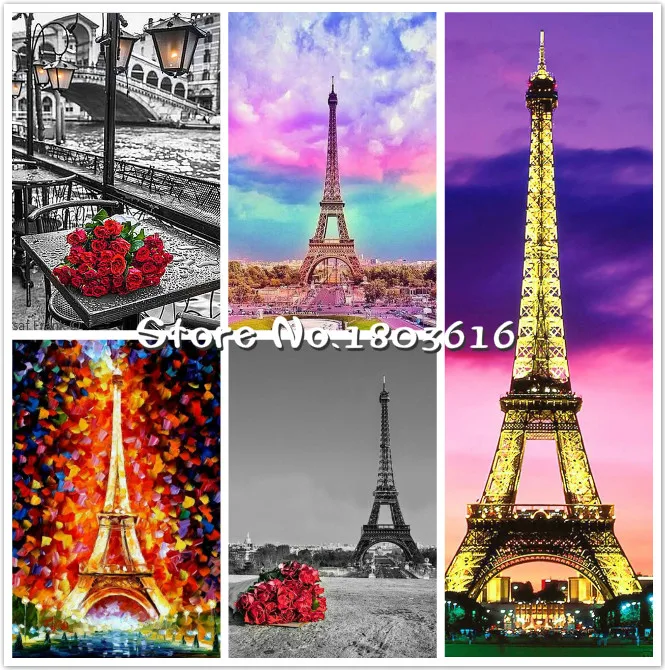 

New Mosaic diamond embroidery cross stitch beads Red rose paris tower diamonds cross stitch painting handwork kit wall decor