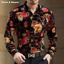 Изысканная деловая Повседневная рубашка с длинным рукавом с 3D цветочным рисунком, осень, Качественная мужская рубашка из золотого бархата и жаккарда, M-3XL