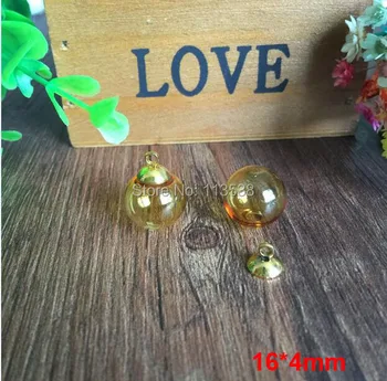 

Free shipping 30sets per lot 16mm brown glass globe orbs with 4mm hole and 8mm gold cap jewelry findings set Glass bottle vial