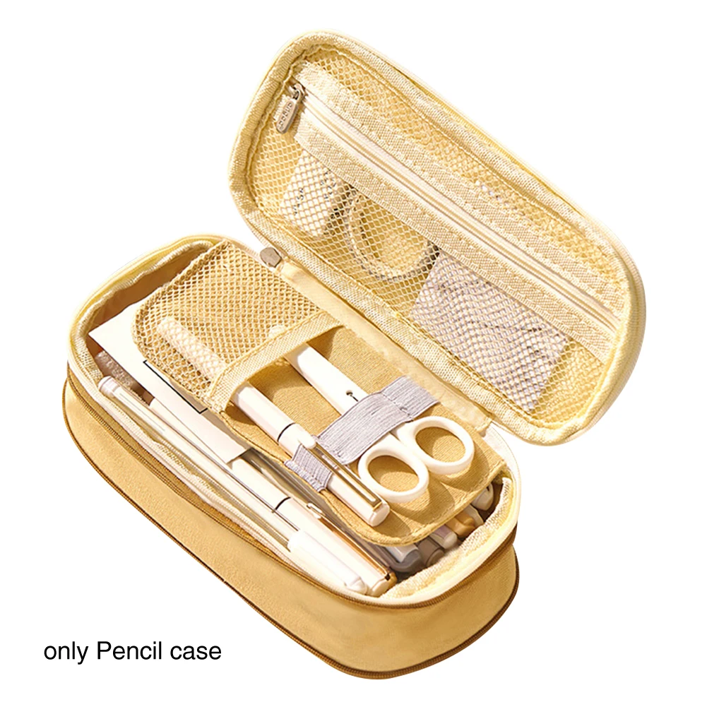 

Cute Double Layer Pencil Case Canvas Box Stationery Organizer Zipper Kids Office Simple Stretch Large Capacity School