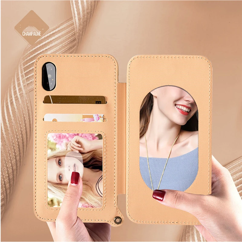 

For iPhone X Mobile Shell Mirror Mobile Phone Case Hanging Lanyard Silicone Soft Mirror Cover for iphonee X/8/6/7 plus