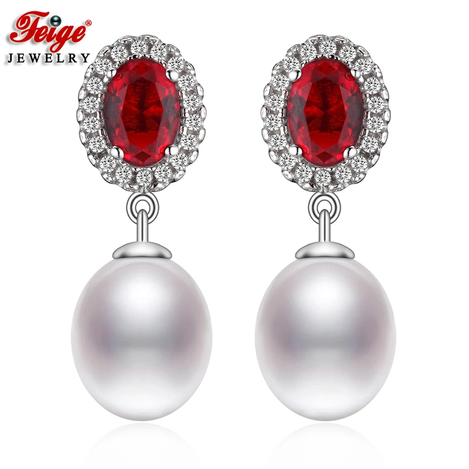 

FEIGE Wedding Jewelry Luxury Pearl Stud Earrings Genuine 8-9MM White Pearl Earring Pearl Jewelry Brincos for Women Gifts Bijoux