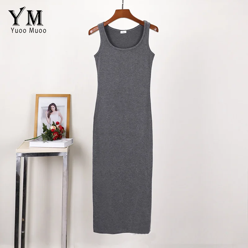 YuooMuoo, новинка, уличная одежда, облегающее платье для женщин, летнее, размера плюс, на бретелях, платье с запахом, сарафан, корейское, миди платье, vestido feminino - Цвет: Темно-серый