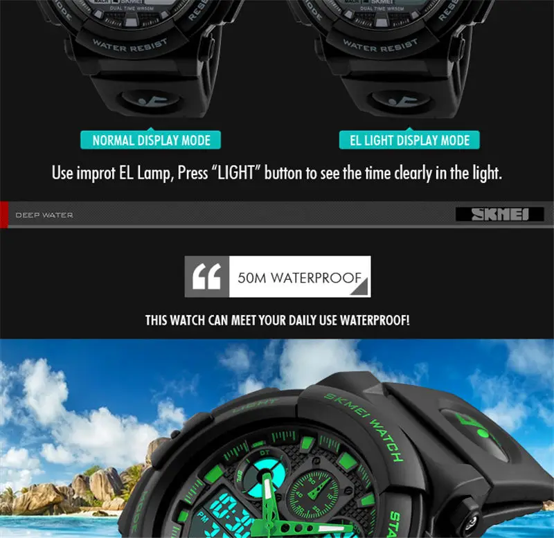 Мужские спортивные часы для плавания, цифровые часы с двойным хронографом, водонепроницаемые часы 50 м, часы с будильником, японские кварцевые часы G SKMEI 1270