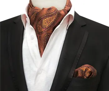 

2 Pcs/Set Gentlemen Neckerchief Set High Quality Woven Cravat Golden Cravat with Pocket Square for Gift