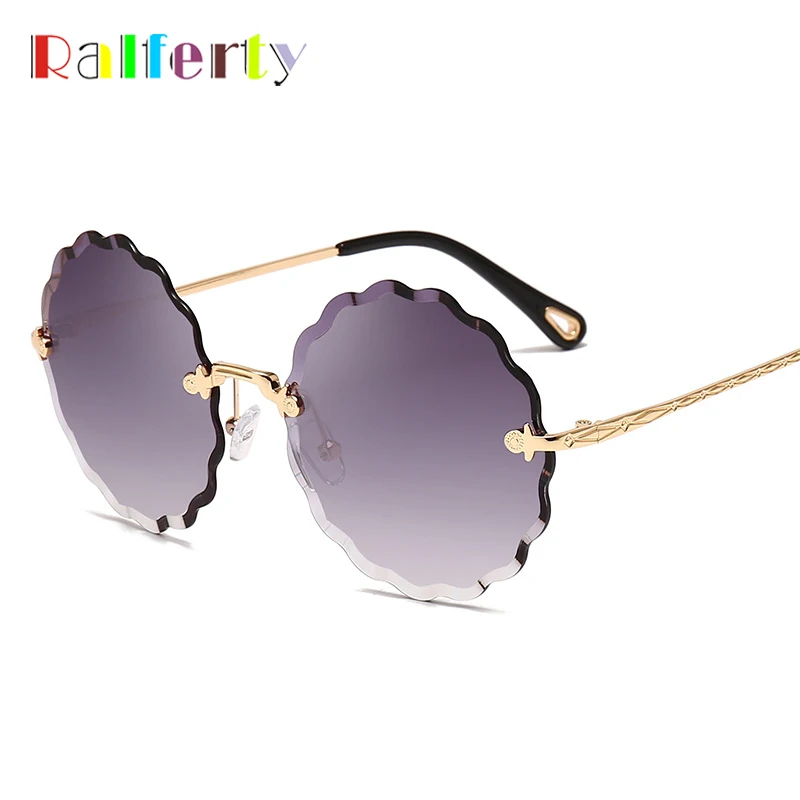 

Ralferty Sunglasses Women Luxury Brand 2019 Round Oversized Flower Sun Glasses Female Rimless Crystal Sunglases Eyewear R66490
