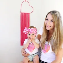 Mommy and me clothes Heart Print Short sleeved T-shirt Mother daughter dresses Family matching outfits chelsea jersey 2017