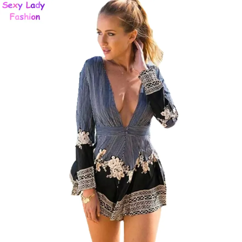 Sexy Women Off Shoulder Jumpsuit Solid Color Long Sleeve
