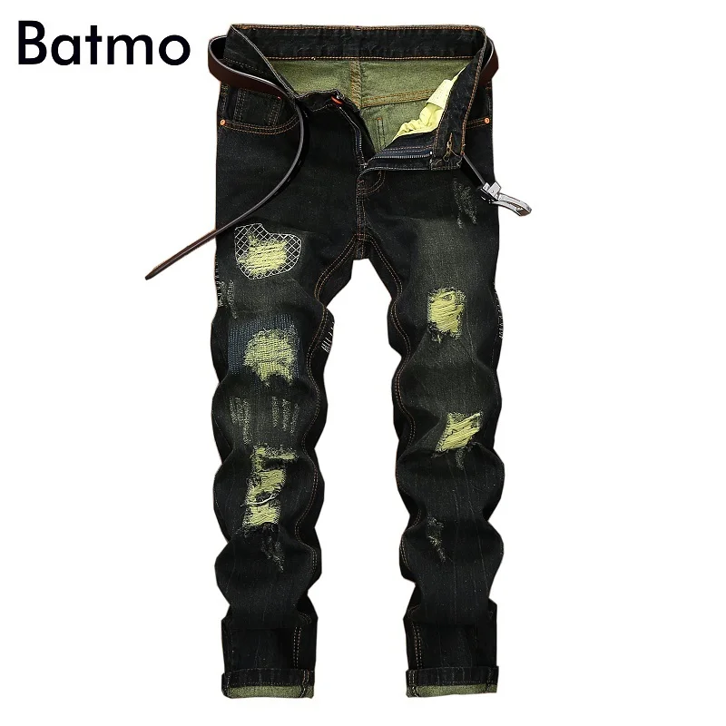 Batmo 2018 Новое поступление весна высокого качества Модные отверстия повседневные облегающие черные джинсы Мужчины, мужские повседневные