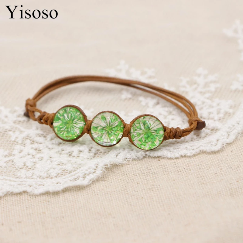 

Yisoso Original DIY Handmade Weave Natural Dried Eternal Flowers Charm Bracelets & Bangles For Women Fashion Girl Gift Jewelry