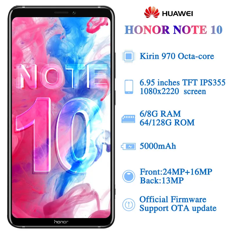 HONOR Note 10 6 ГБ 64 Гб мобильный телефон 6,95 дюймов AMOLED Kirin 970 Octa Core Android 8,1 зеркало заднего вида 24,0+ 16,0 Мп, определение отпечатка пальца