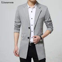 Liseaven, Мужской приталенный Длинный блейзер, куртка с длинным рукавом, повседневные блейзеры, Мужская одежда, мужской костюм, мужские блейзеры