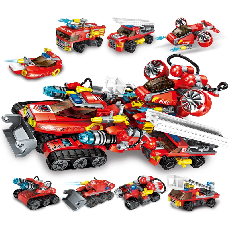 

8in1 Set Extreme Rescue Vehicle City Police Engineering Building Blocks Compatible Legoings Brick Fire Station Toys for Children