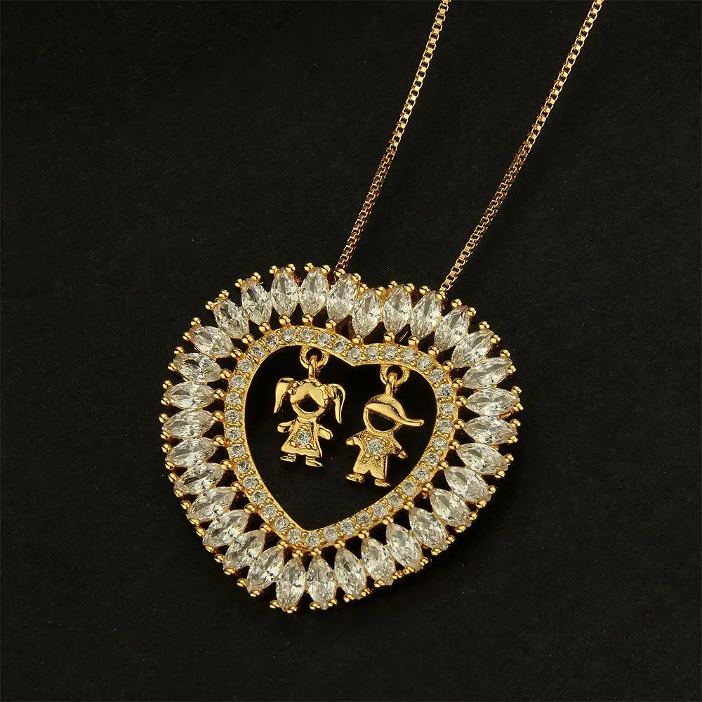 Golden Color Boy And Girl Pendant Necklace Women's fashion Jewelry Multi-color Cubic Zirconia Kids Necklace Jewelry New