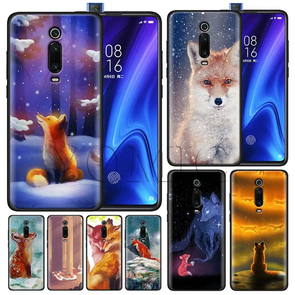 

lovely cute snow fox Black Case for Xiaomi Redmi Note 7 7s K20 5 6 Pro Redmi 6 6 5 5Plus 4X S2 Y3 Silicone Soft Case